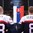 OSTRAVA, CZECH REPUBLIC - MAY 2: Slovakia's Tomas Surovy #43 and Michal Sersen #8 enjoy their national anthem after a 4-3 shootout victory over Team Denmark during preliminary round action at the 2015 IIHF Ice Hockey World Championship. (Photo by Richard Wolowicz/HHOF-IIHF Images)

